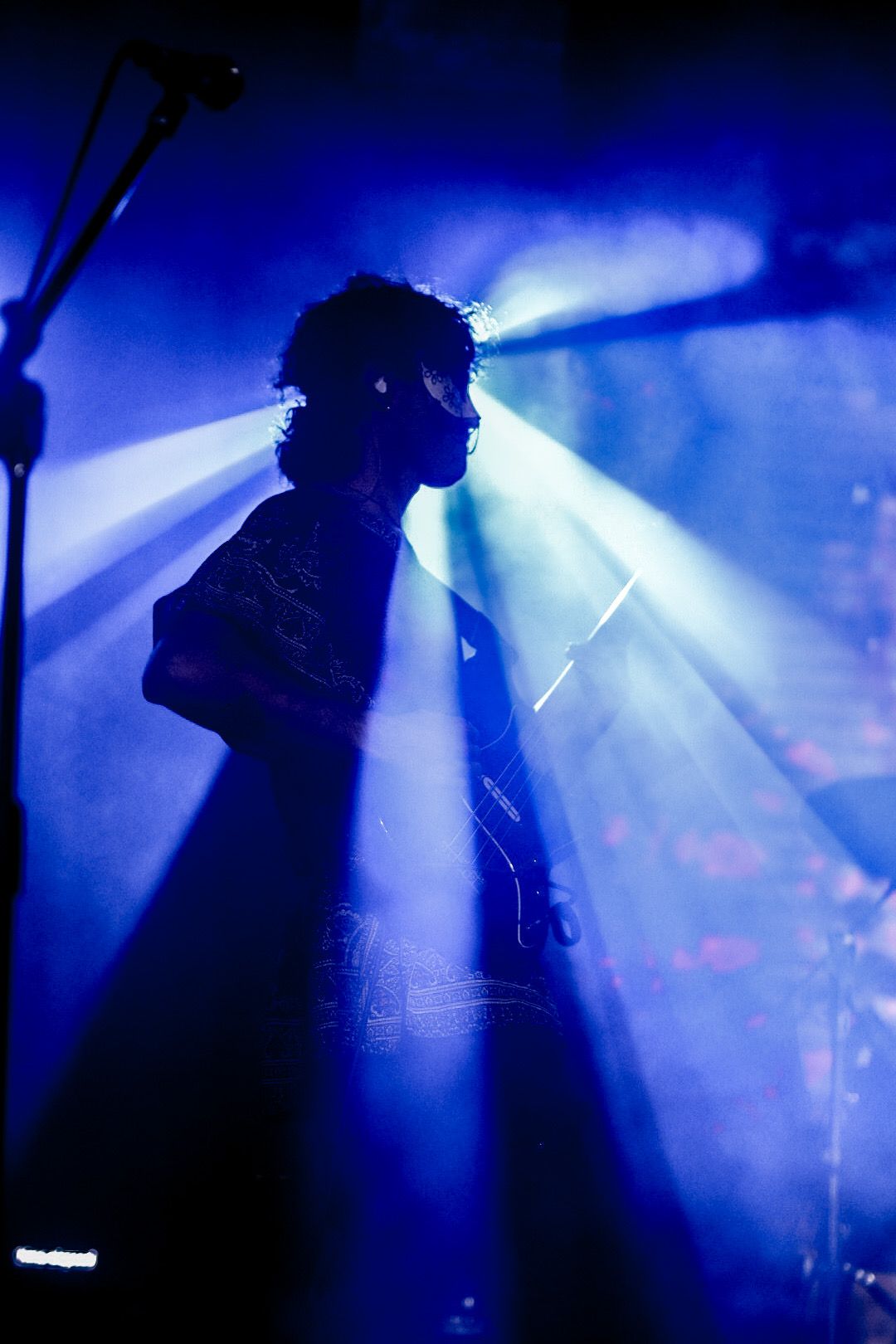 Bassist silhouette in blue