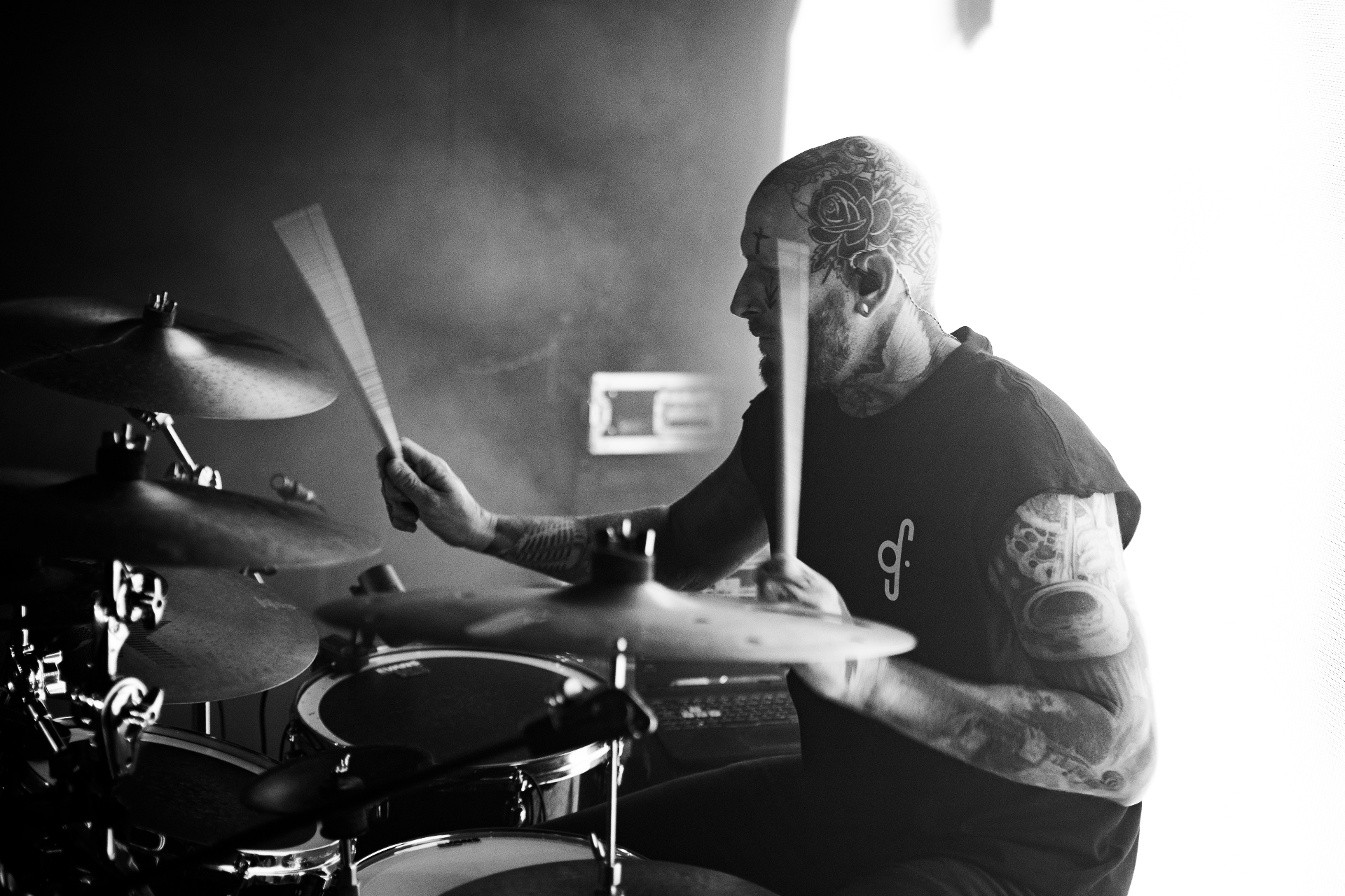 Drummer black and white