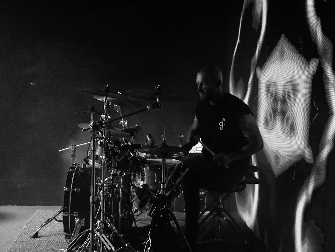 Drummer black and white with visuals