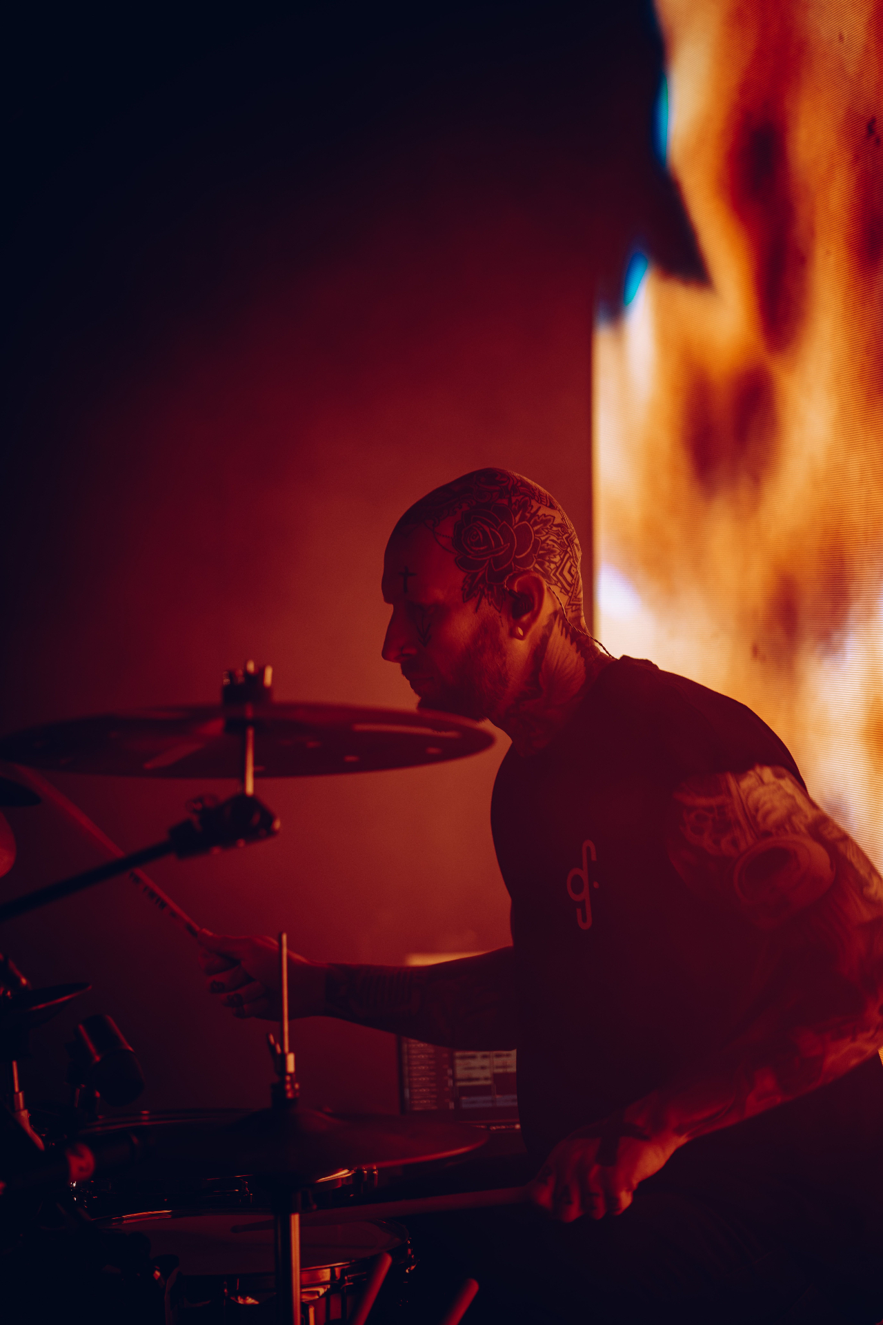 Drummer silhouette in red