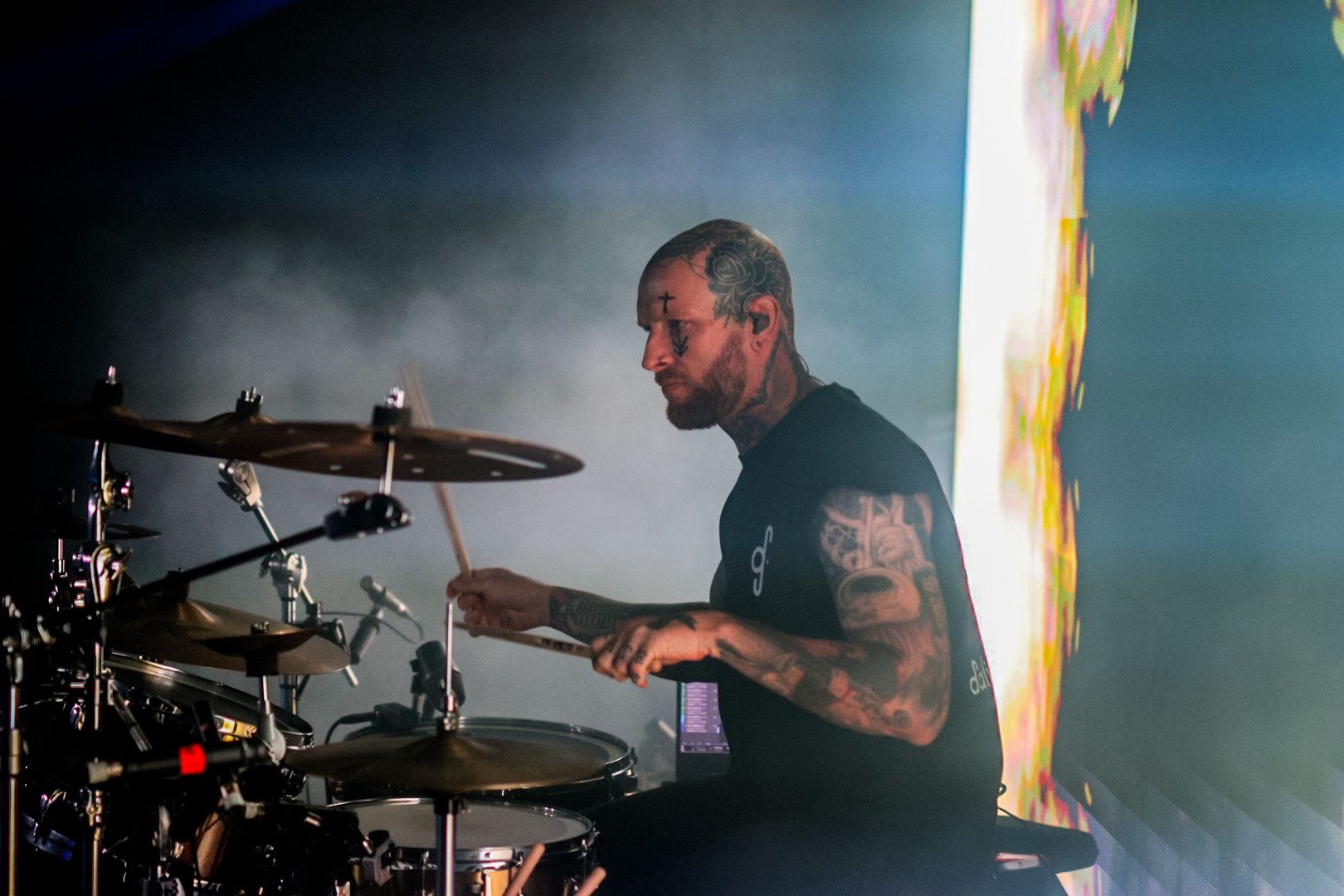 Drummer playing live